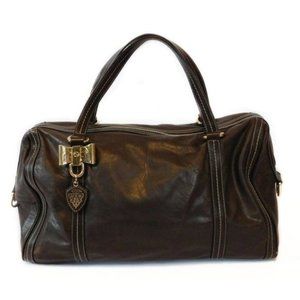 Gucci Large Duchessa Boston Bag Dark Brown Leather Gold Handbag Purse Authentic